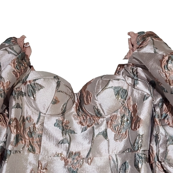 shein Gigot Oversized Sleeve Bustier Sweetheart Satin Dress Size: M - Picture 8 of 11